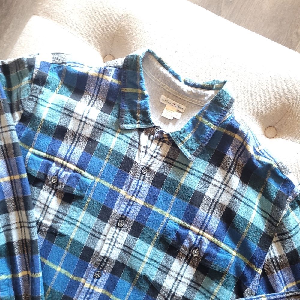 Carbon2Cobalt Blue Plaid Long Sleeve Button Up Flannel Shacket Mens XL